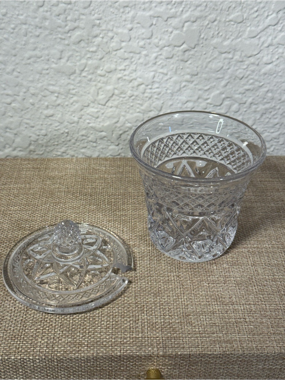 Vintage Cut Crystal Jam Mustard Jar Lidded Condiment Pot Pineapple Finial⁠